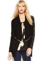 Thumbnail for your product : INC International Concepts Petite Faux-Leather-Trim Open-Front Cardigan