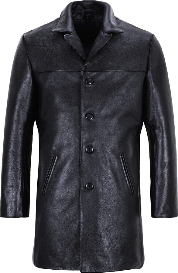 JAKLEZ Mens Leather Car Coat Long Leather Coat For Men Leather