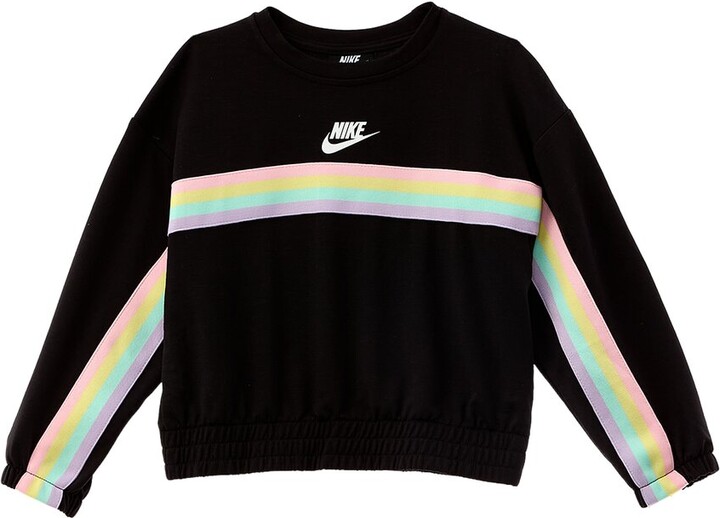 Nike Kids Striped Crew Neck Sweatshirt (Toddler/Little Kids) (Black) Girl's  Clothing - ShopStyle