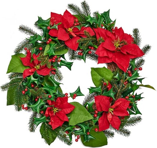 Worth Imports 24" Artificial Christmas Poinsettia Wreath w/ Berries