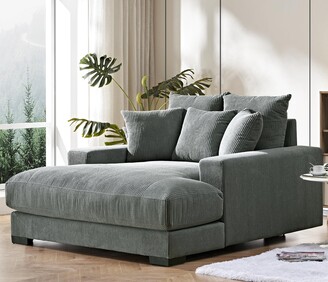 Sleeper Chair Corduroy Chaise Lounge With Storage Ottoman