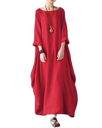 BIUBIU Women's Plus Size Linen Cotton d Tunic Batwing Kaftans Maxi Dress S