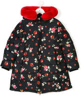 Thumbnail for your product : Dolce & Gabbana Kids ladybird rabbit fur trim coat