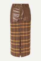 Thumbnail for your product : REJINA PYO Maggie Checked Wool And Faux Leather Midi Skirt - Brown
