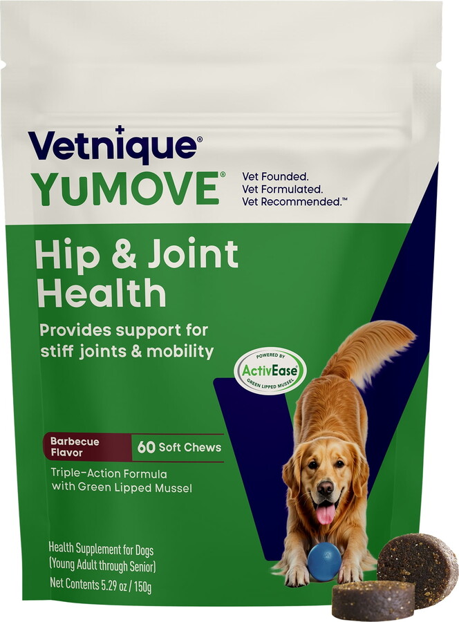 Vetnique Labs Vetnique YuMOVE Hip & Joint Chews, for Dogs with Glucosamine, Barbecue Flavored, 60ct