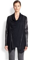 Thumbnail for your product : Yigal Azrouel Leather-Sleeve Jersey Cardigan