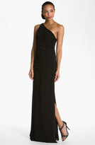 Thumbnail for your product : Laundry by Shelli Segal Beaded Panel One-Shoulder Jersey Gown