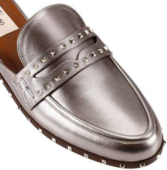 Valentino Ballet Flats Rockstud Slipper In Laminated Leather With Multiple Metal Studs