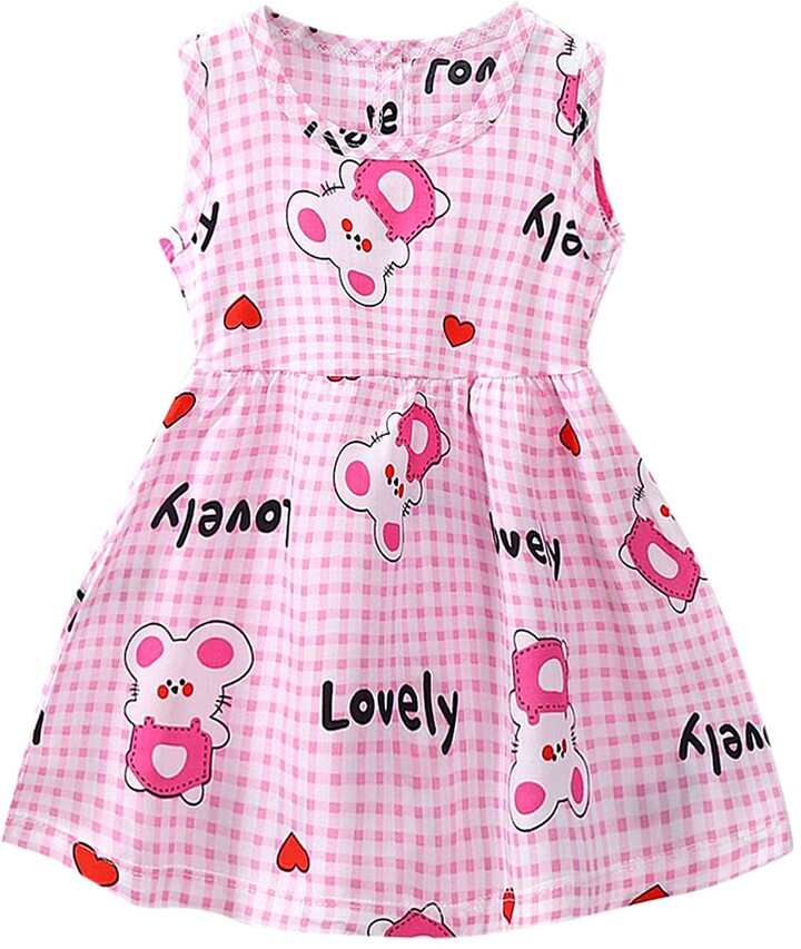 Zerototens Baby Girls Vest Dress,0-3 Years Old Newborn Infant Girls Flowers Printed Sleeveless Princess Dresses+Bow Hat Outfits Set Girls Beach Dress Casual Outfit