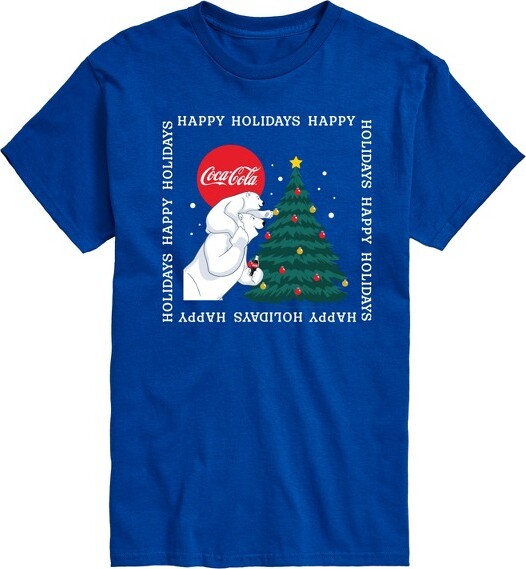 Coca Cola Men'sCoca-ColaHappyHolidaysBearsandTreeShortSleeveGraphicT-Shirt-RoyalBlue-4X-Large
