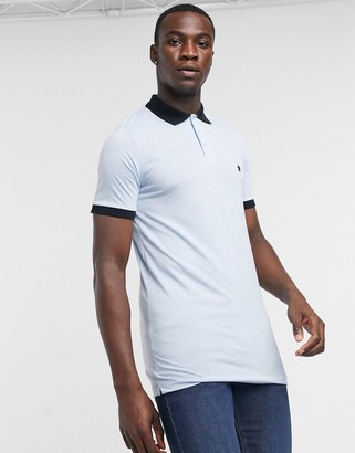 French Connection Tall contrast collar polo in blue