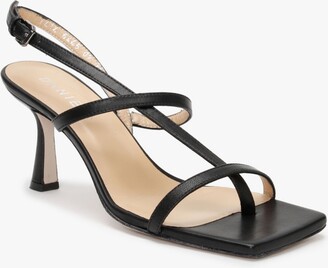 Daniel Barely Black Leather Square Toe Post Heeled Sandals
