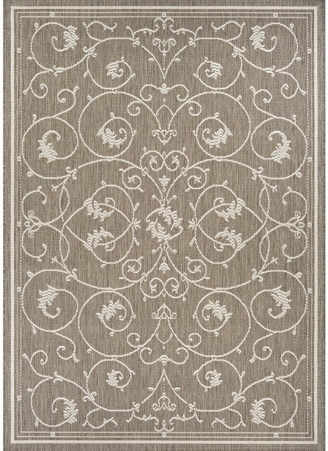 Couristan Recife Veranda Ivory-Taupe 8 ft. x 11 ft. Flatwoven Floral Rectangle Indoor/Outdoor Area Rug