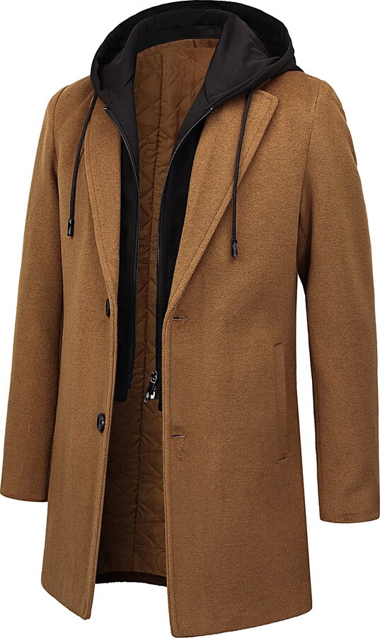 KTWOLEN Mens Wool Coat Trench Coat Long Business Woolen Jacket Casual  Quilted Jacket Winter Warm Hooded Overcoat - ShopStyle
