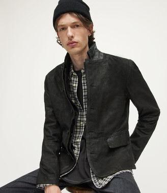 AllSaints Survey Leather Blazer | Size XS | Anthracite Grey - ShopStyle