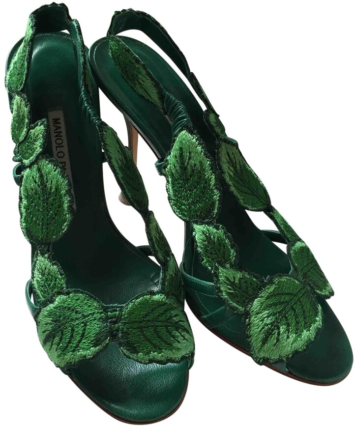 Manolo Blahnik green Cloth Sandals