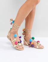 Thumbnail for your product : ASOS Design Facemask Pom Pom Flat Sandals