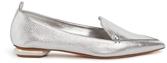 'Bottalato' metallic heel grainy leather loafers