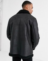 Thumbnail for your product : ASOS DESIGN Tall faux shearling biker jacket with borg lining in black