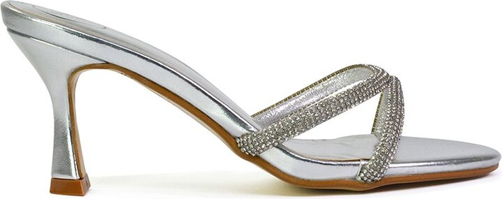 XY London 'Abby' Strappy Diamante Stiletto Heel Sandal Mules