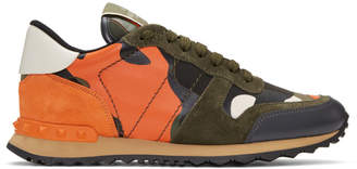 Valentino Green and Orange Garavani Camo Rockrunner Sneakers