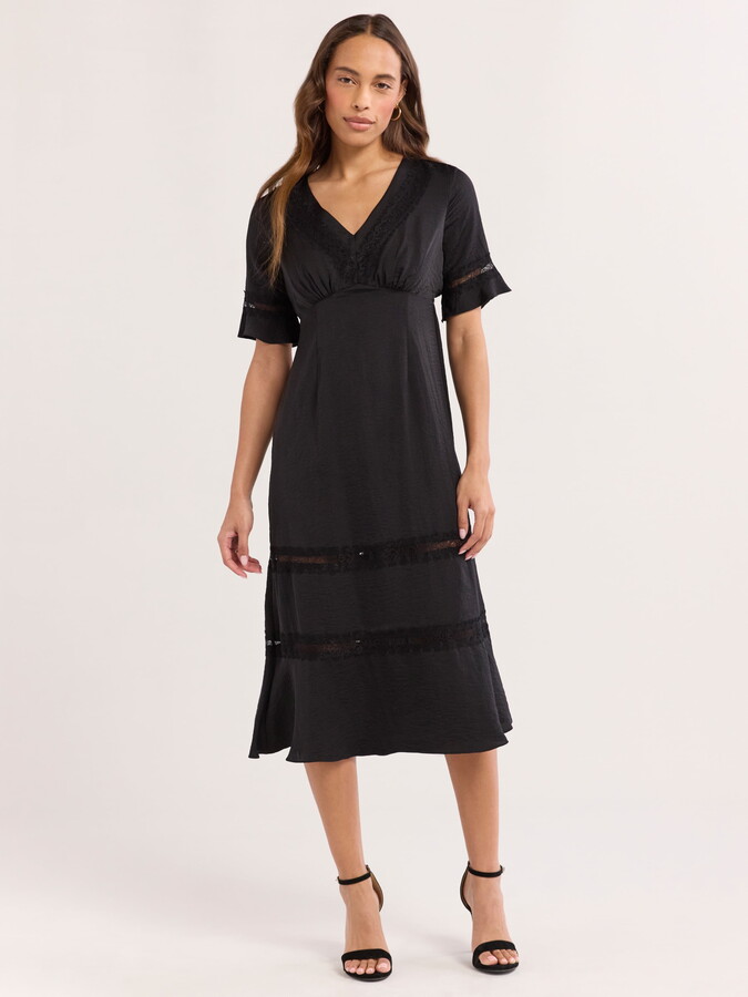 Sofia Jeans Women’s Lace Inset Midi Dress, Mid Calf Length, Sizes XS-XXXL