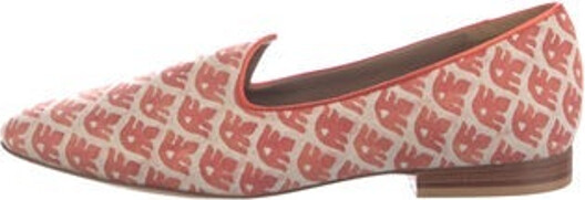 Le Monde Beryl Canvas Loafers Red & White Animal Print Semi-Pointed Toes Includes Dust Bag