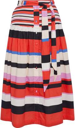 Nicholas Amalfi Striped Ruffle-trimmed Cotton-poplin Midi Skirt