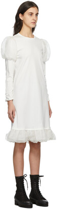 Renli Su White Mulberry Silk Puff Shoulder Dress