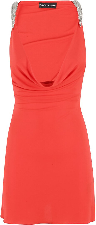 David Koma Crystal Claw Embr Detail Cowl Neck Mini