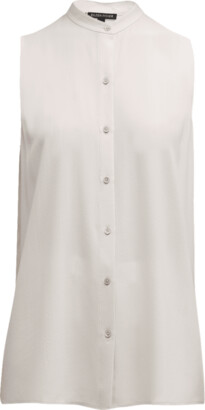 Eileen Fisher Sleeveless Button-Down Georgette Crepe Shirt