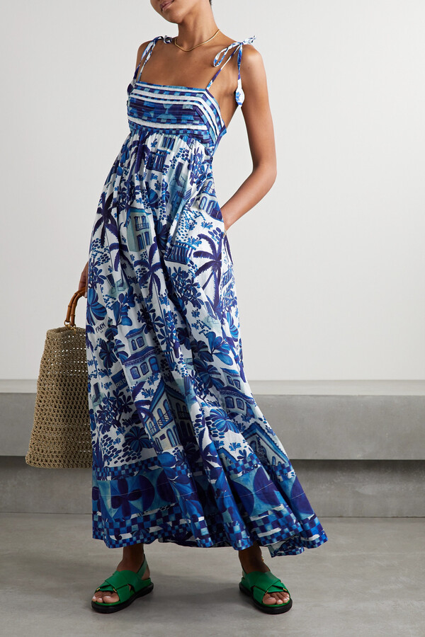 Farm Rio Printed Cotton-voile Halterneck Maxi Dress - Blue - ShopStyle