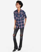 Thumbnail for your product : Express Dark Blue Plaid Flannel Boyfriend Shirt