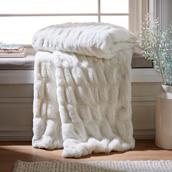 Dunelm Ruched Faux Fur Throw White White ShopStyle
