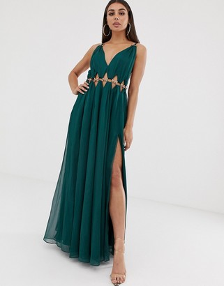 ASOS DESIGN maxi dress with metal circle waist trim
