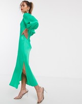 Thumbnail for your product : ASOS DESIGN cowl neck satin tea midi dress with puff sleeve in green