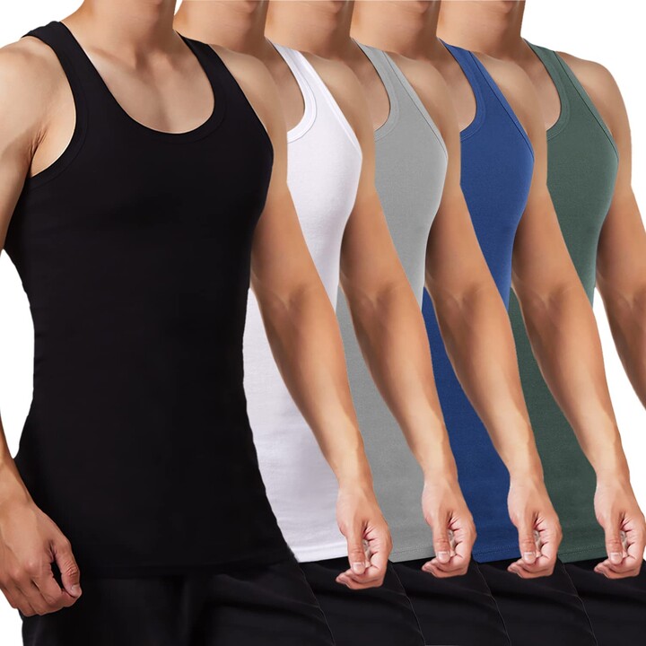 FALARY Mens Vest Tops Pack of 5 Tank Tops Fitted 100 Cotton Basic Plain Color Underwear and
