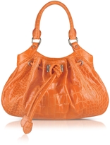 Thumbnail for your product : Buti Orange Croco Stamped Leather Drawstring Satchel Bag