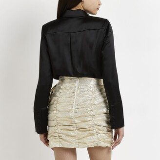 River Island Womens Gold ruched fitted mini skirt