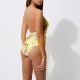 Thumbnail for your product : River Island Womens Yellow floral print strappy plunge swimsuit