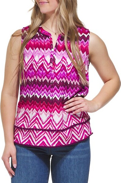 Women's Tribal Tuck Pleat Blouse Crew Neck Tank Top Small Plum