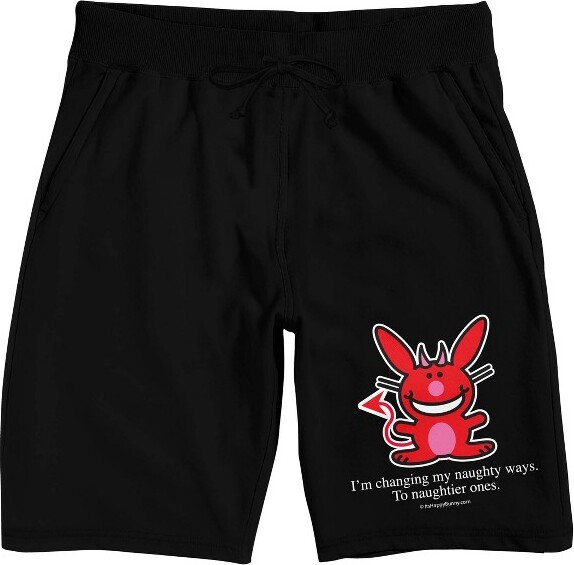 It's Happy Bunny It'sHappyBunnyI'mChangingMyNaughtyWays.ToNaughtierOnesMen'sBlackSleepPajamaShorts-Small