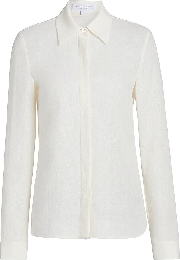 Michael Kors Collection Women's Hansen Linen Button-Front Shirt - Ecru - Size 2