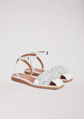 Emporio Armani Leather Sandal With Crystal Details