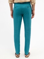 Thumbnail for your product : 120% Lino Slim-leg Linen-calico Suit Trousers - Blue