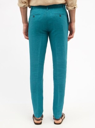 120% Lino Slim-leg Linen-calico Suit Trousers - Blue
