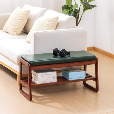 17 Stories Solid Wood Shoe Bench With 2-tier Storage Modern Entryway Shoe Rack With Faux Leather Cushion For Hallway & Living Room