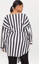 Thumbnail for your product : PrettyLittleThing Plus Black Bold Stripe Stretch Tie Waist Blouse