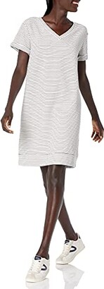 Daily Ritual Amazon Brand Women's Terry Cotton and Modal Short-Sleeve V-Neck Dress