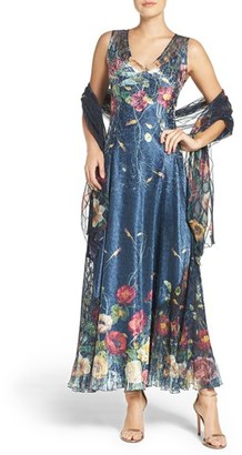 Komarov Women's Lace & Charmeuse A-Line Gown & Shawl